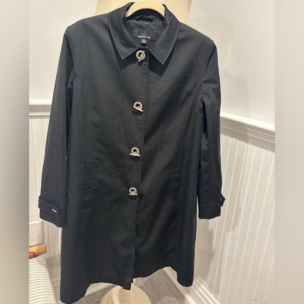 Jones New York Black Coat with Silver Accent Buttons